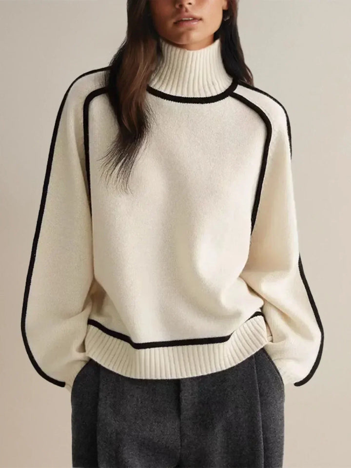 Mocha™ | Luxe Taupe Contrast Turtleneck Sweater