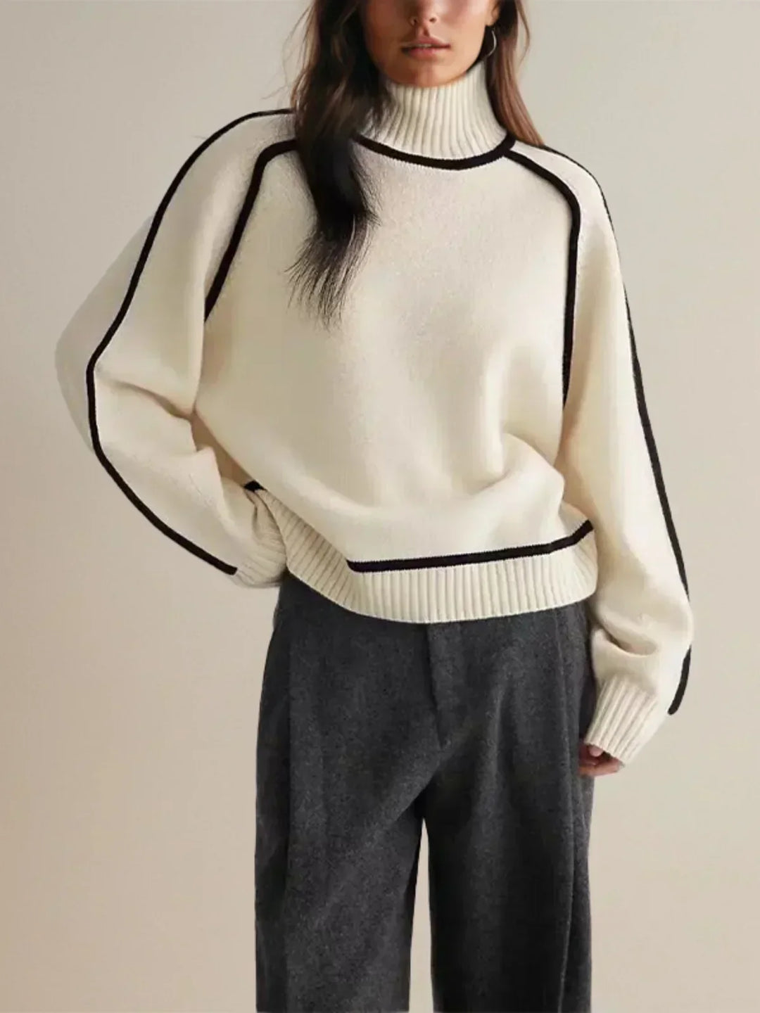 Mocha™ | Luxe Taupe Contrast Turtleneck Sweater
