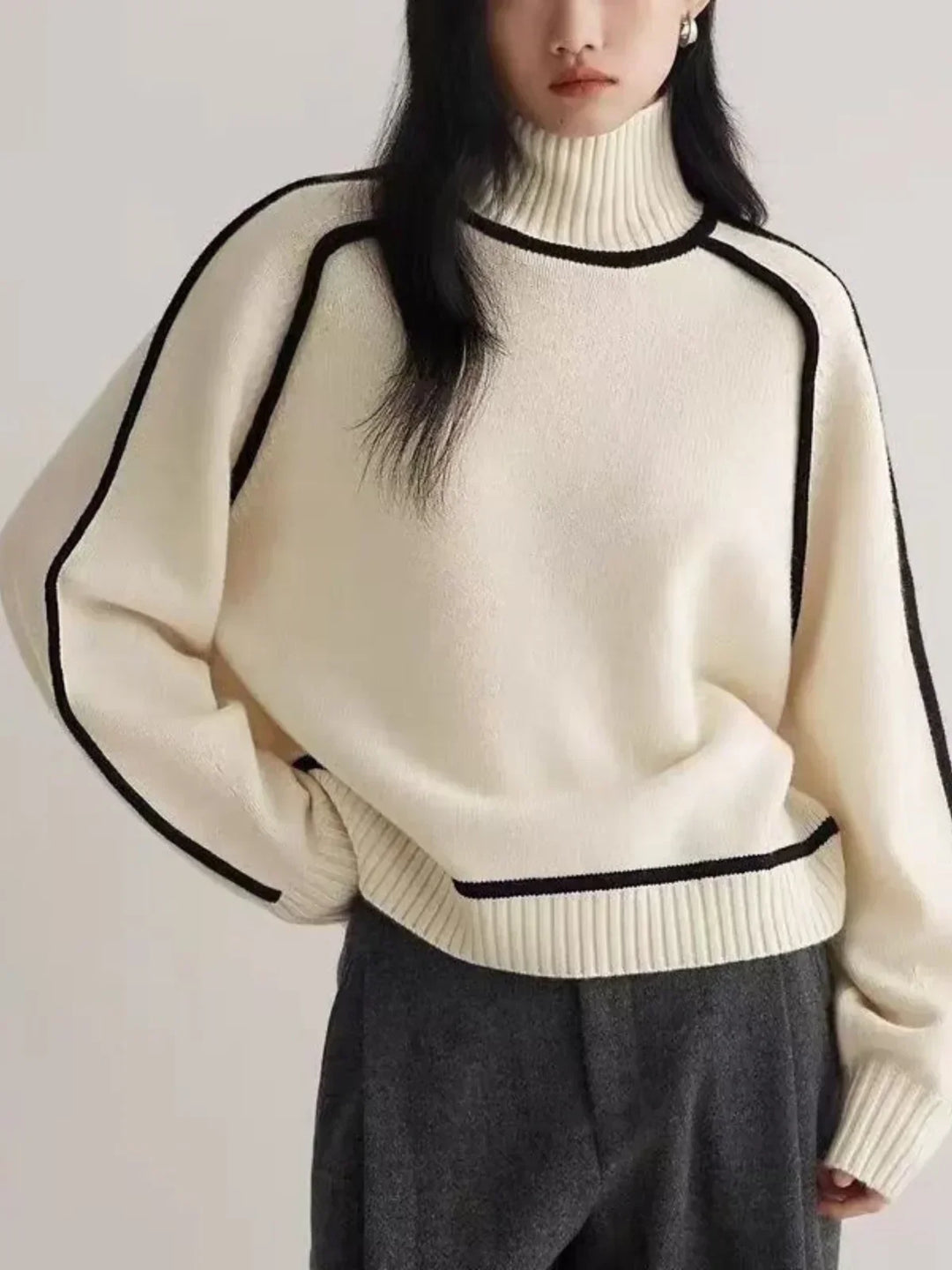 Mocha™ | Luxe Taupe Contrast Turtleneck Sweater