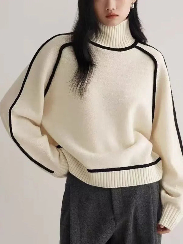 Mocha™ | Luxe Taupe Contrast Turtleneck Sweater