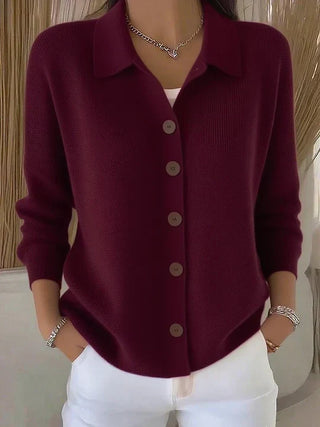 Rowena™ | Burgundy Luxe Collared Autumn Sweater