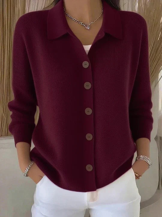 Rowena™ | Burgundy Luxe Collared Autumn Sweater