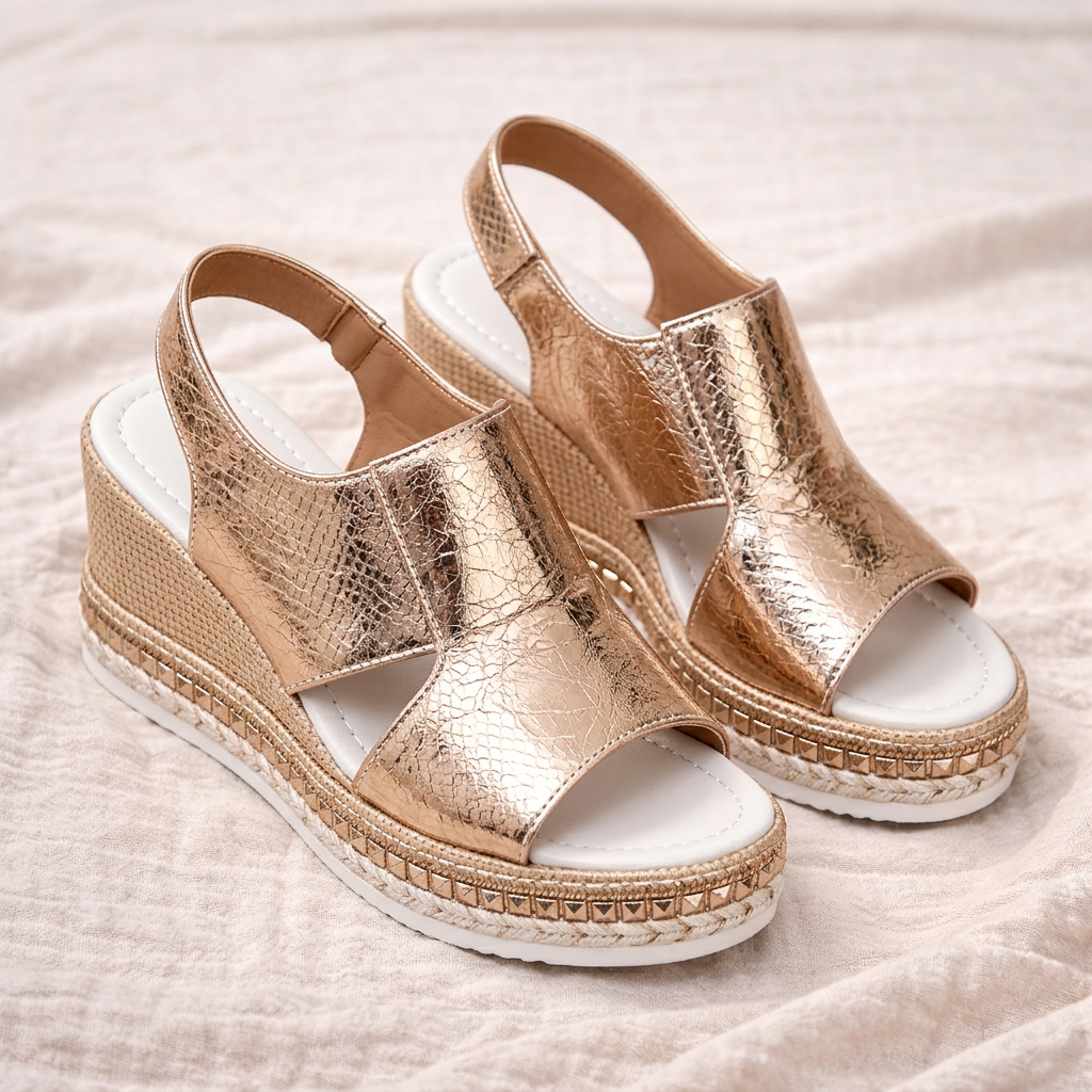 Teófila | Sandalias Destello de Oro Viejo