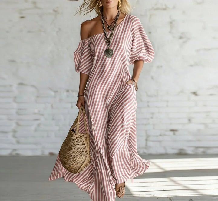 Rosalie™ | Blush Stripe Draped Dress