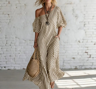 Rosalie™ | Blush Stripe Draped Dress