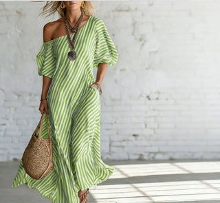 Rosalie™ | Blush Stripe Draped Dress