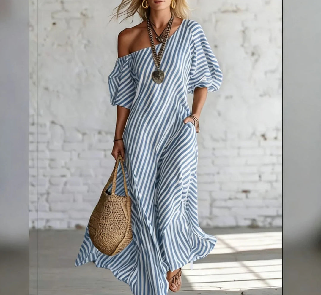 Rosalie™ | Blush Stripe Draped Dress