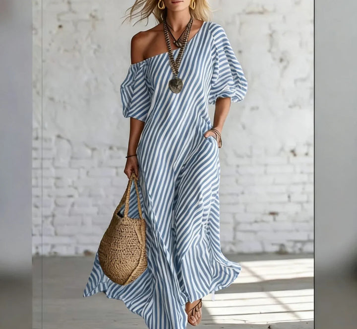 Rosalie™ | Blush Stripe Draped Dress