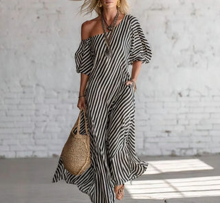 Rosalie™ | Blush Stripe Draped Dress