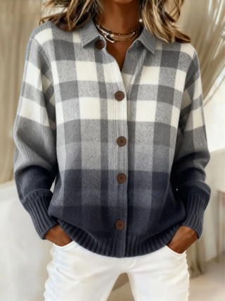 Crizalyn™ | Charcoal Grey Check Knit Cardigan