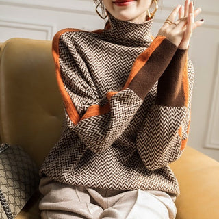 Auburn™ | Luxe Brown Herringbone Turtleneck Sweater