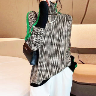 Auburn™ | Luxe Brown Herringbone Turtleneck Sweater