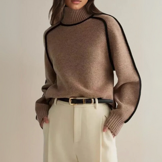 Mocha™ | Luxe Taupe Contrast Turtleneck Sweater