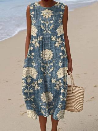 Adeline | Vintage Bloom Sleeveless Midi Dress