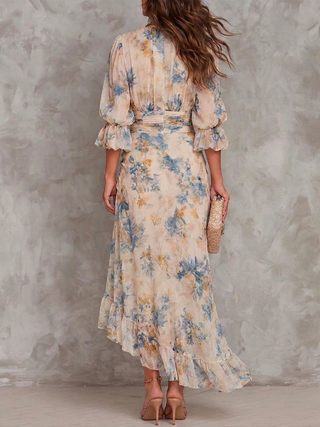 Cynthia™ | Watercolour Ruffle Midi Dress