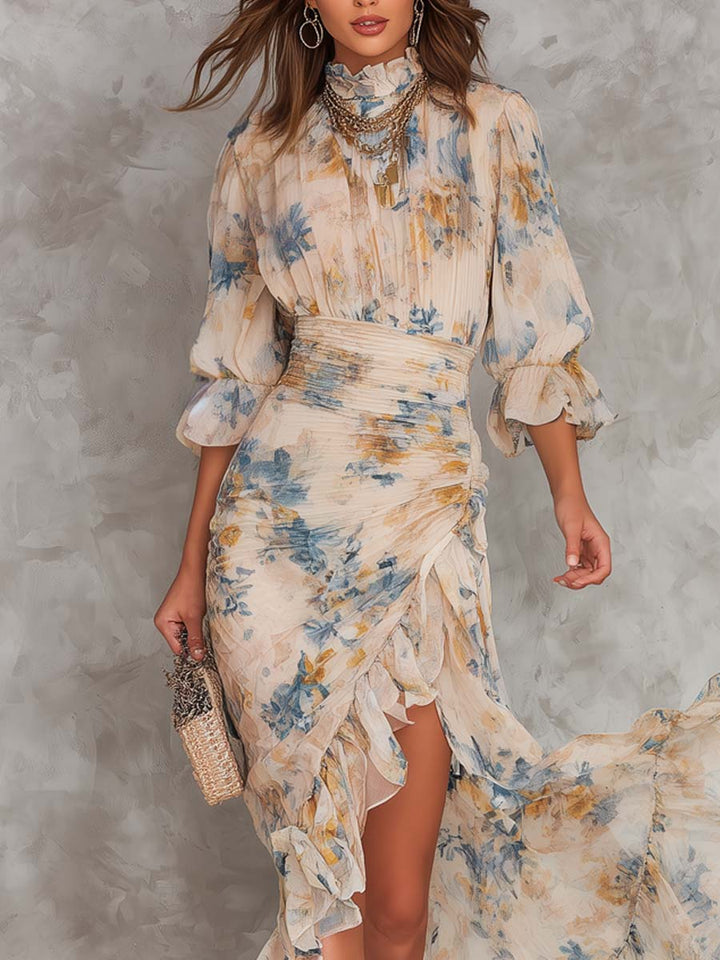 Cynthia™ | Watercolour Ruffle Midi Dress