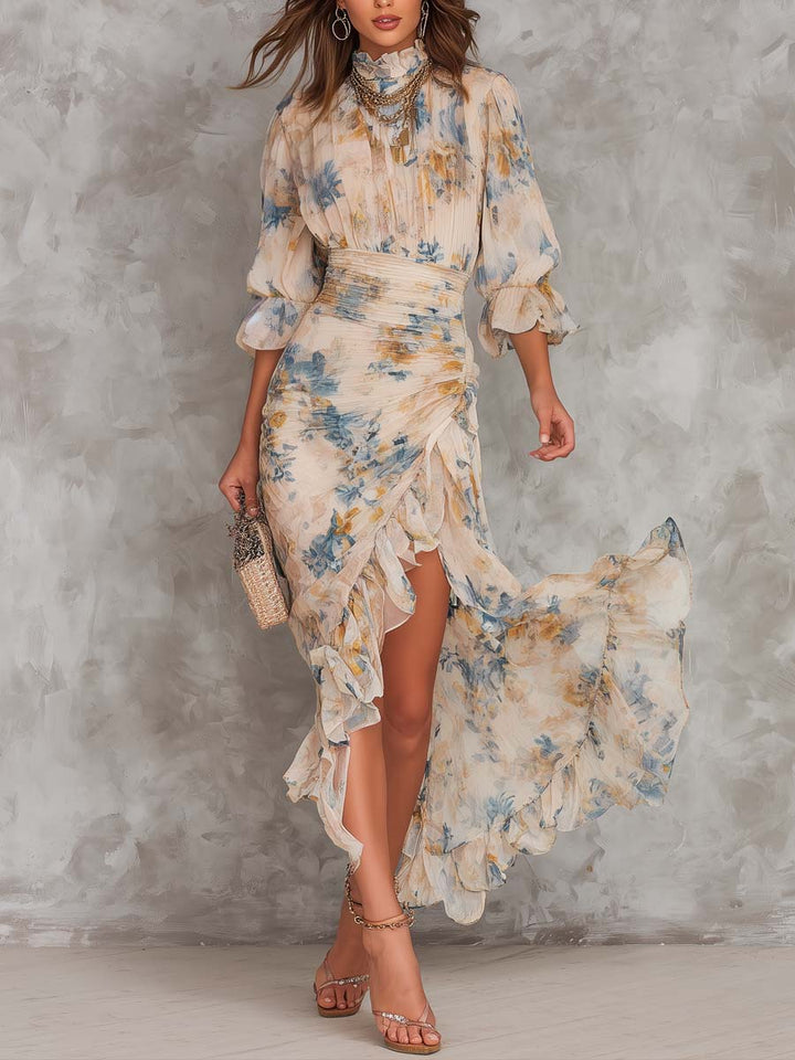 Cynthia™ | Watercolour Ruffle Midi Dress