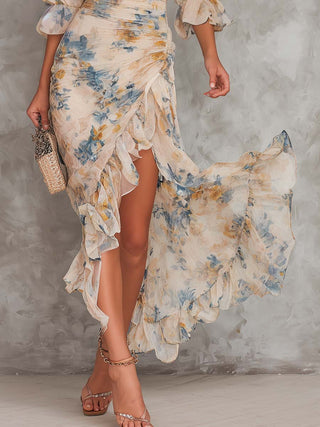 Cynthia™ | Watercolour Ruffle Midi Dress