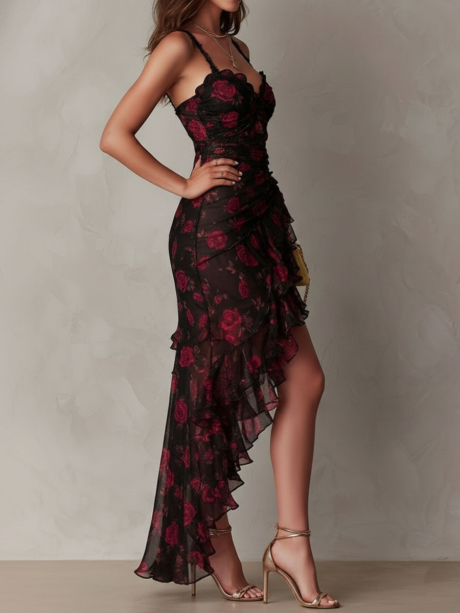 Vivienne™ | Midnight Rose Ruffle Dress