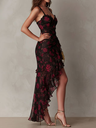 Vivienne™ | Midnight Rose Ruffle Dress