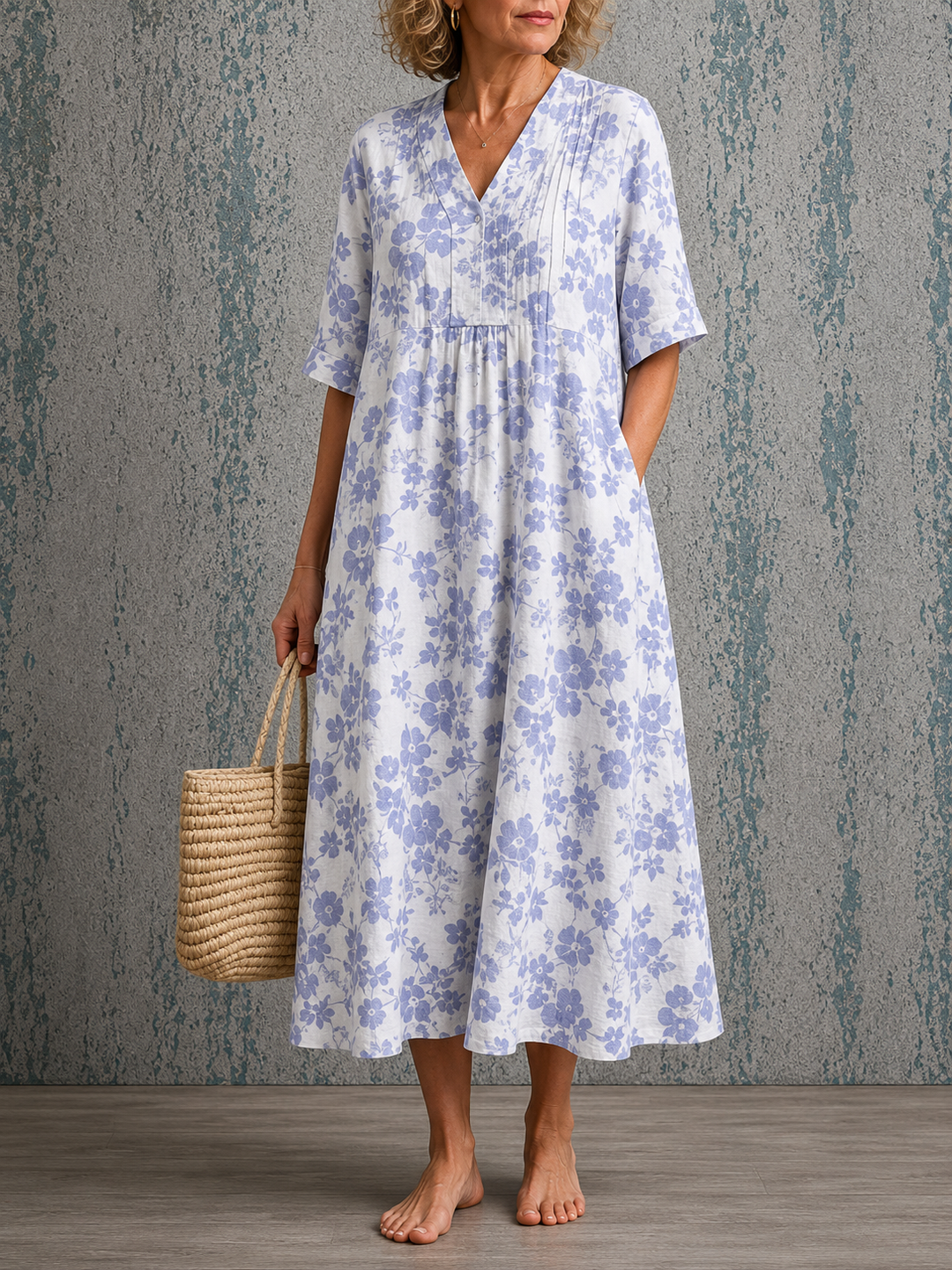 Janice™ | Half Sleeve Linen Dress