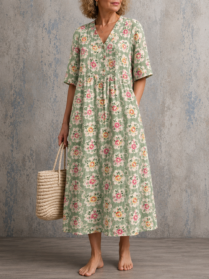 Brenda™ | Half Sleeve Linen Dress