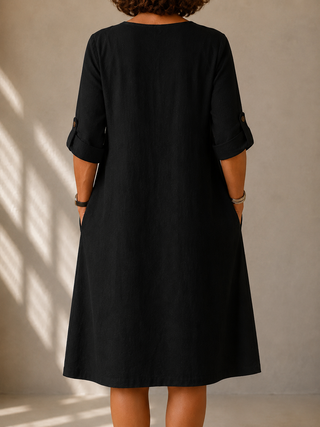 Noelle™ | Classic Noir Midi Dress