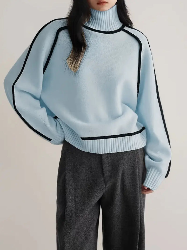 Mocha™ | Luxe Taupe Contrast Turtleneck Sweater