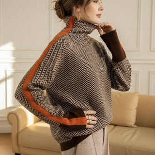 Auburn™ | Luxe Brown Herringbone Turtleneck Sweater