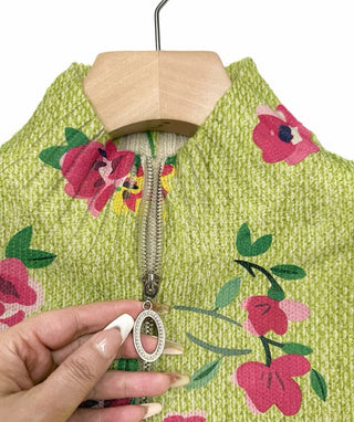 Constance™ | Pink Floral Lime Zip Cardigan