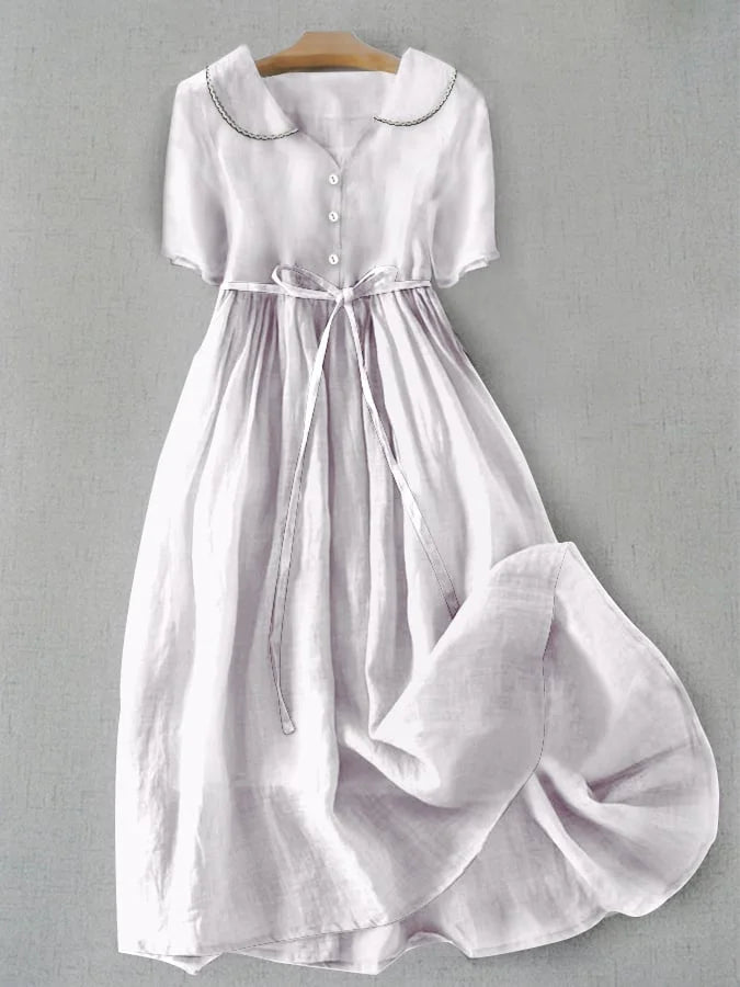 Isla | Elegant Cotton Linen Mid Sleeve Dress