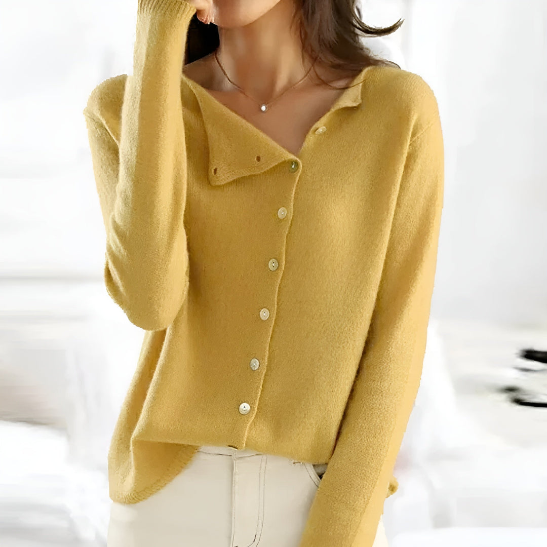 Elise™ | Luxe Grey Button Knit Sweater