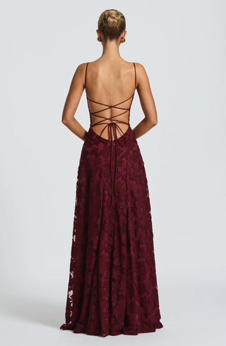 Madeleine | Bordeaux Lace Evening Gown