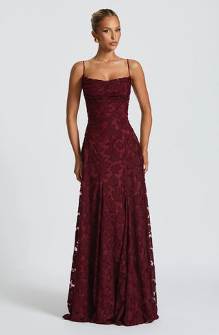 Madeleine | Bordeaux Lace Evening Gown