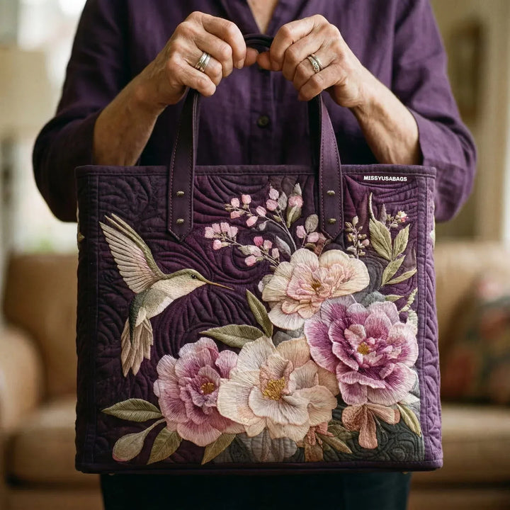 Artisanal Quilted Bag - Hummingbirds and Orchids