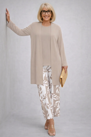 Vivienne™ | Soft Taupe Leaf Print 3-Piece Set