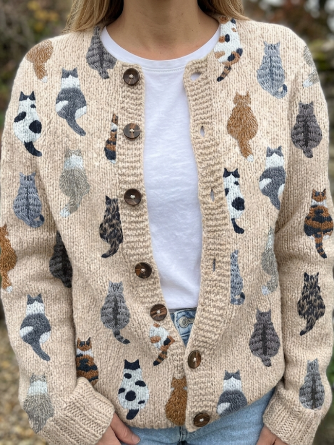 Whiskers™ | Cozy Cat Knitted Cardigan