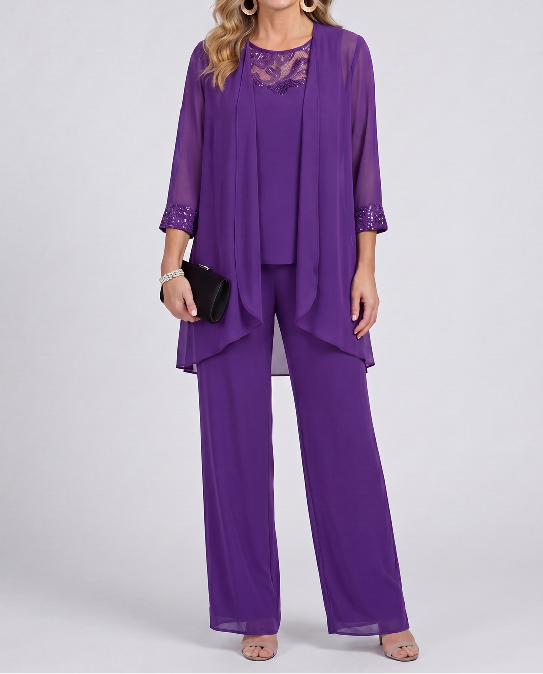 Vivienne™ | Elegant Purple Lace Overlay 3-Piece Set