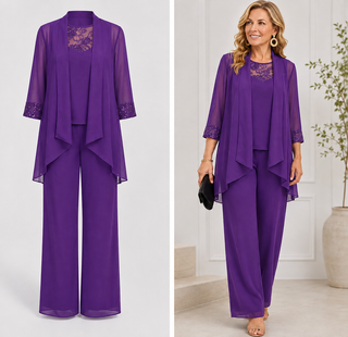 Vivienne™ | Elegant Purple Lace Overlay 3-Piece Set