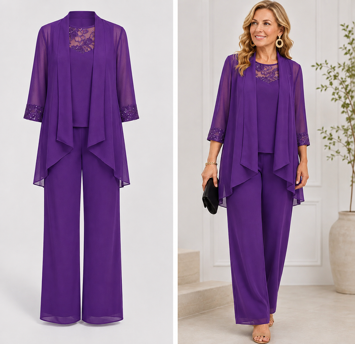 Vivienne™ | Elegant Purple Lace Overlay 3-Piece Set