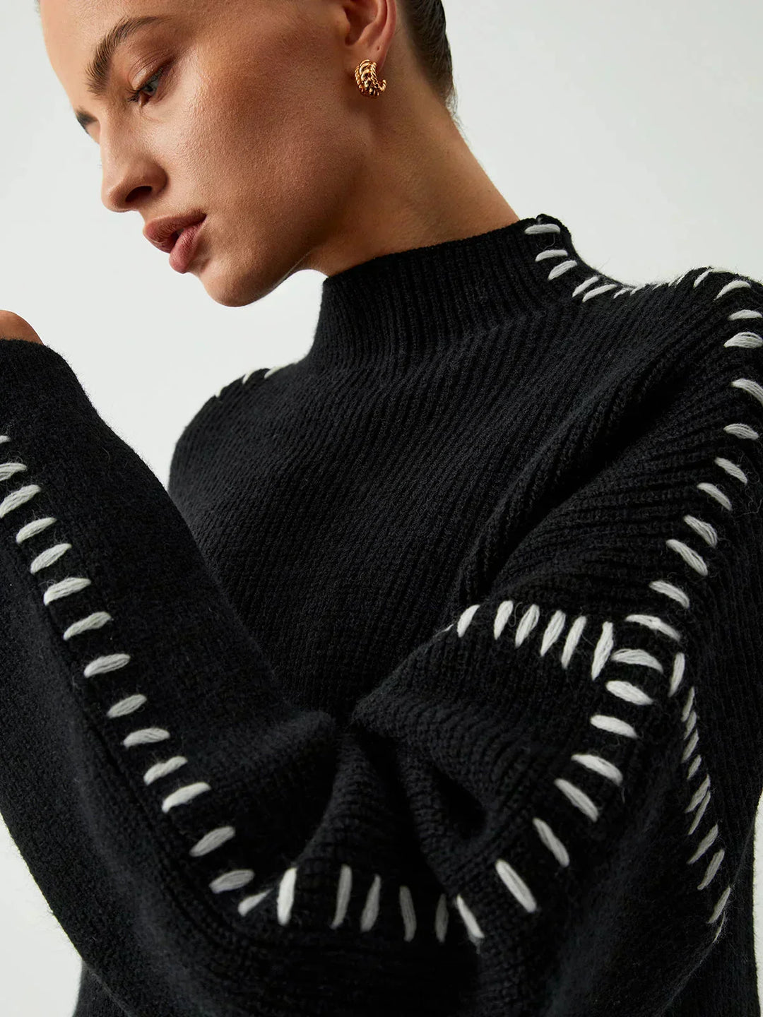 Onyx™ | Luxe Black Contrast Stitch Sweater