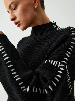 Onyx™ | Luxe Black Contrast Stitch Sweater