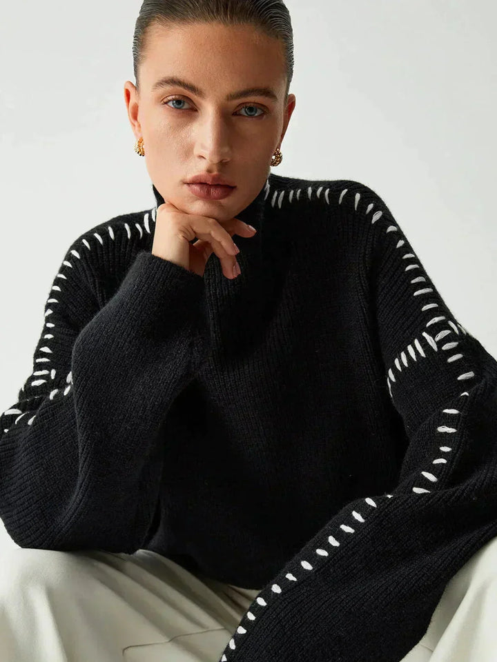 Onyx™ | Luxe Black Contrast Stitch Sweater