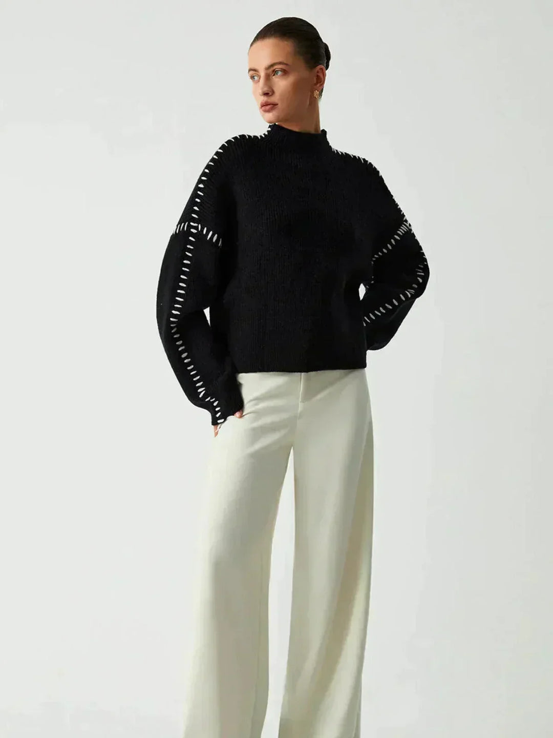 Onyx™ | Luxe Black Contrast Stitch Sweater