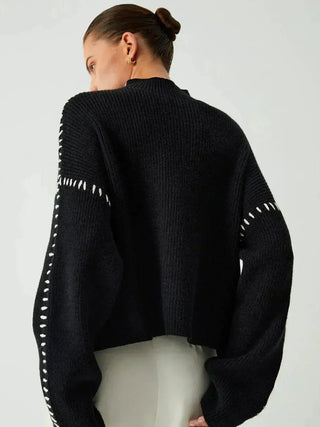 Onyx™ | Luxe Black Contrast Stitch Sweater