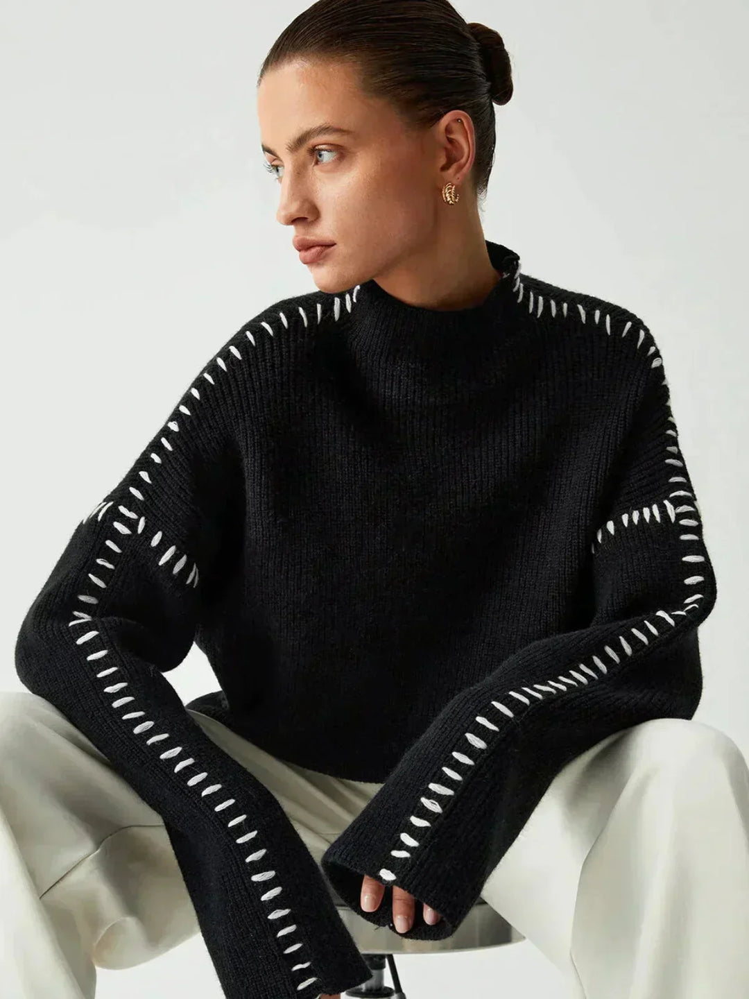 Onyx™ | Luxe Black Contrast Stitch Sweater
