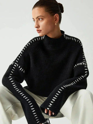 Onyx™ | Luxe Black Contrast Stitch Sweater