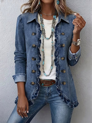 Vivienne™ | Ruffled Double-Breasted Denim Blazer