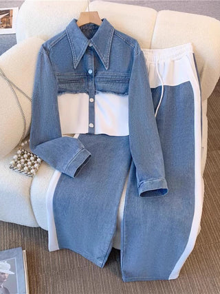 Amélie™ | Chic Denim Contrast Two-Piece Set