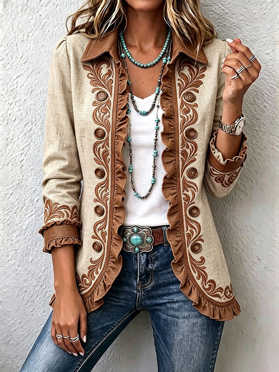 Evangeline™ | Embroidered Ruffle Tailored Jacket